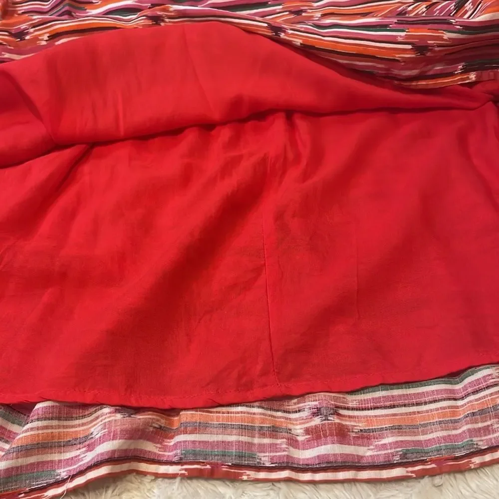 Loft- Ikat Vibrant Aztec Boho Beachy Southwestern Multicolor Ruffle Dress- 6